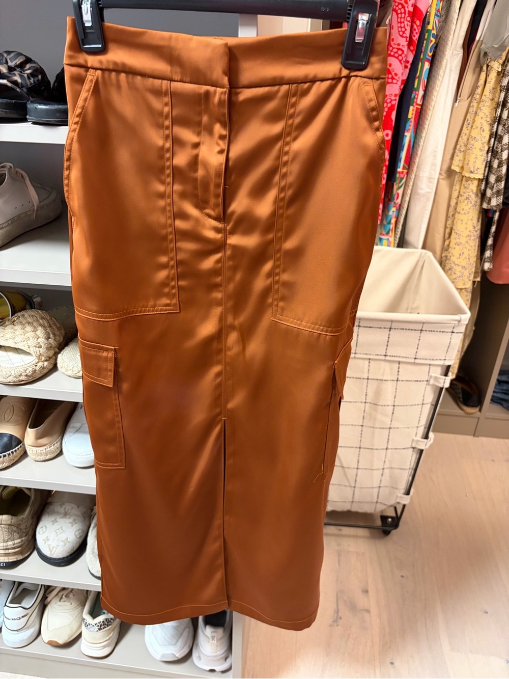 Rust Brown Pencil Cargo Silk Skirt - Women
